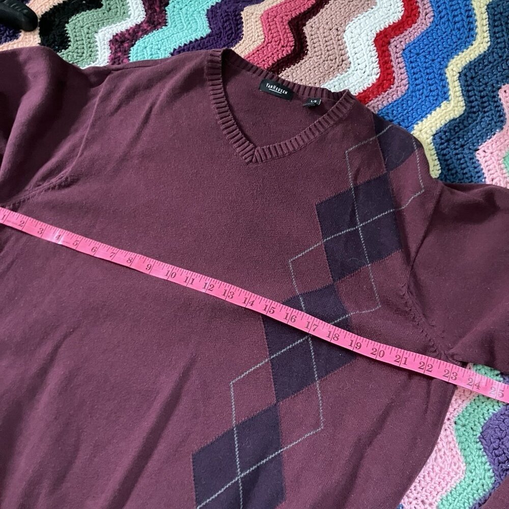 Vintage Van Heusen Sweater Mens L Cotton Argyle Grandpa Cabin‎ Preppy Cozy - Picture 4 of 5